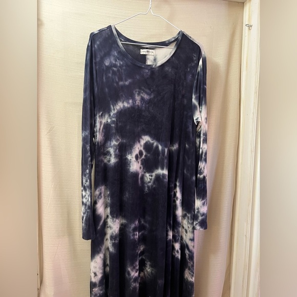 NATURAL LIFE Black Grey and White Tie-Dye Long Sleeve Dress Size XL Bohemian - Picture 7 of 10